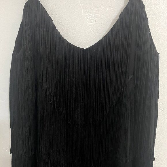 Zara | Black Fringe Tassels Tiered Mini Dress Spaghetti Strap 1920s - Picture 3 of 8